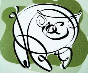 Puzzle Το γουρούνι, ένδειξη του χοίρου, η χρονιά του γουρουνιού στην κινεζική αστρολογία. Το τελευταίο από τα δώδεκα ζώα στην κινεζική Zodiac
